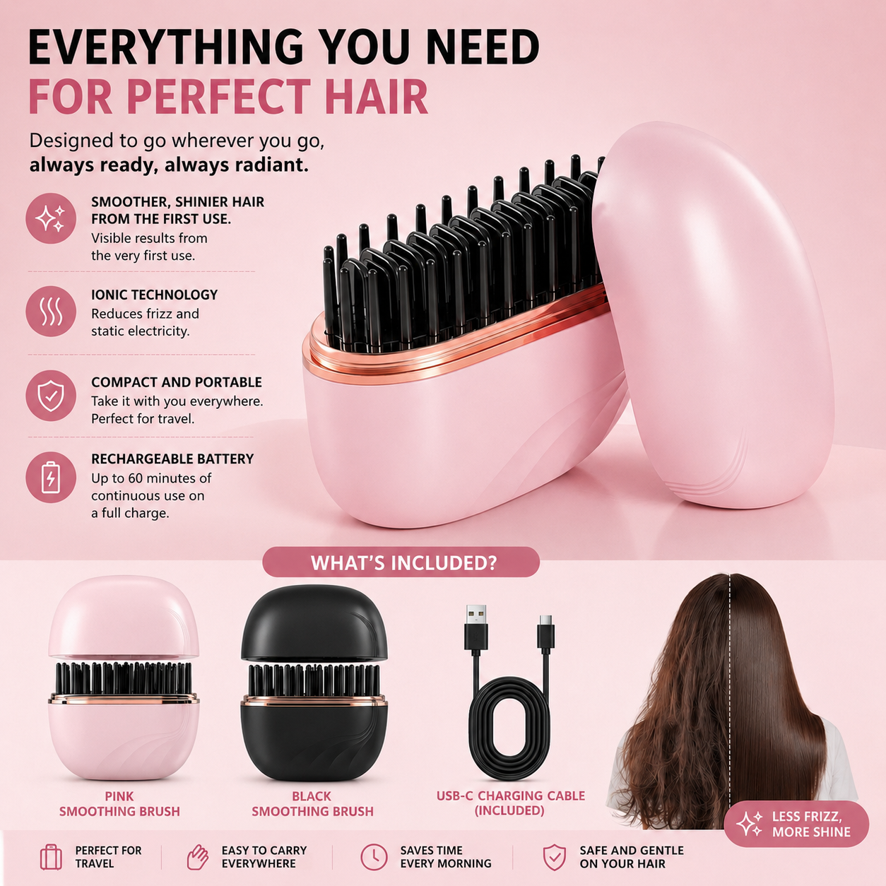 Portable Hair Straightening Brush